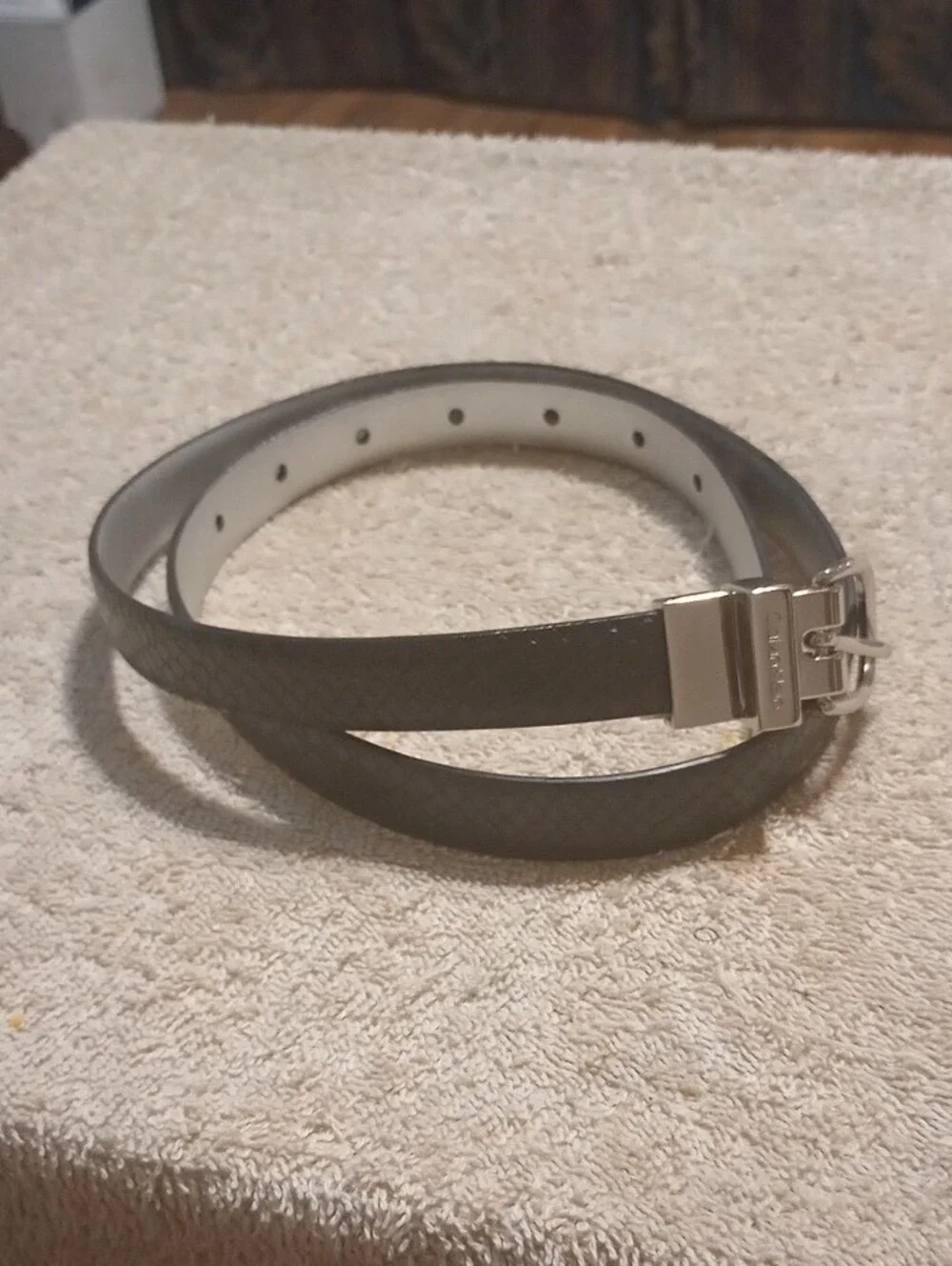 Calvin Klein Black Textured Leather Belt with Silver Buckle
